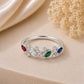 925 Sterling Silver Marquise Birthstone Ring, Leaf Design, Personalized Family Jewelry