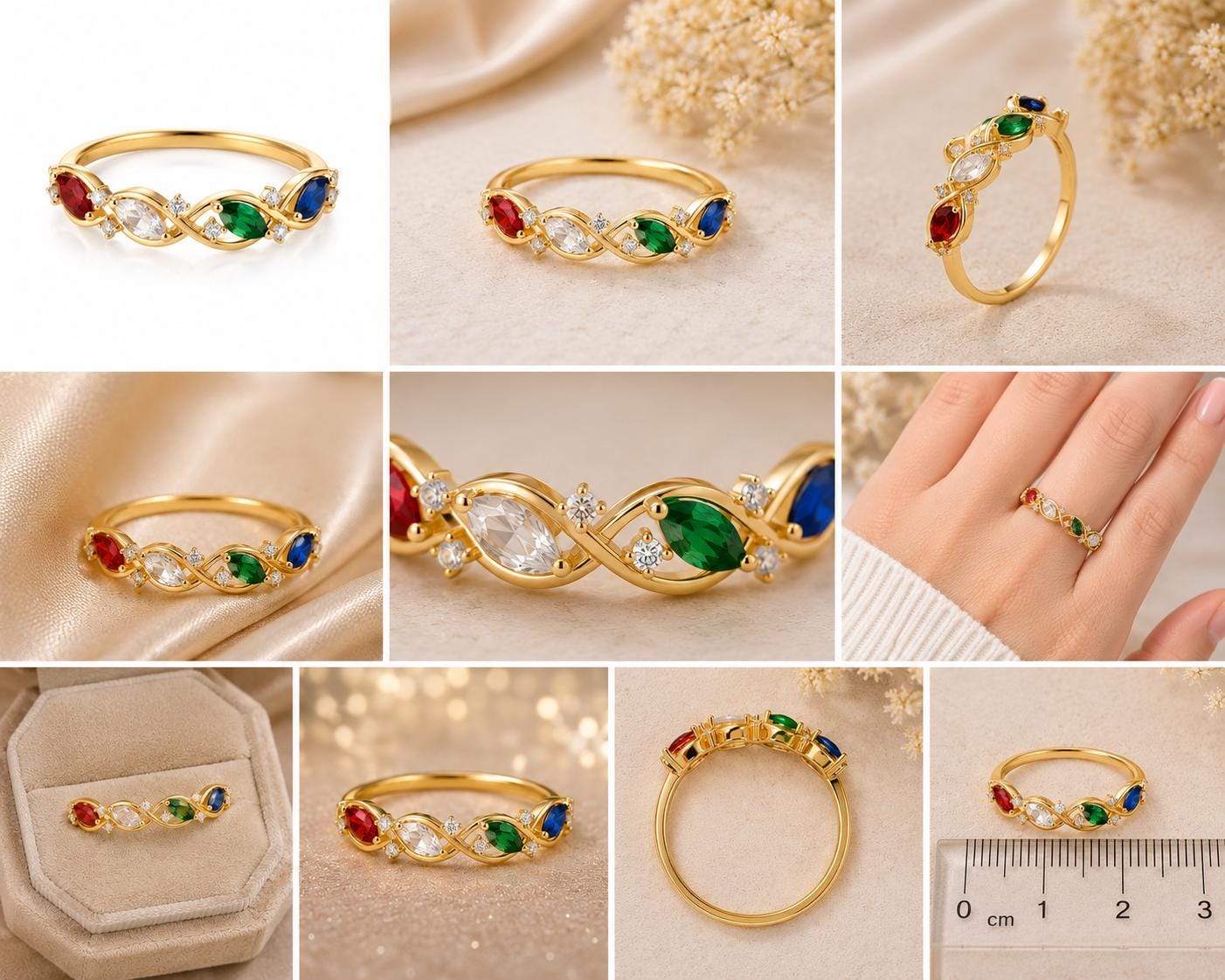 925 Sterling Silver Family Birthstone Ring, Infinity Design, Multi Color CZ, Personalized Mom Gift