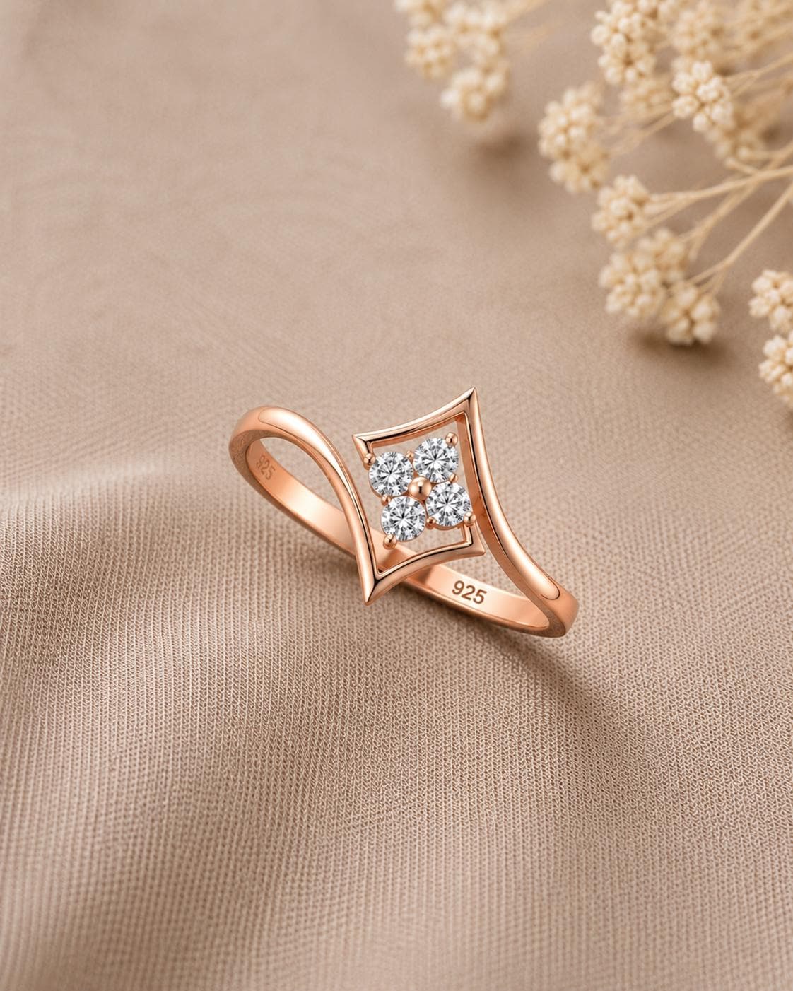 Sterling Silver Floral CZ Ring, Dainty Minimalist Promise Ring, Everyday Jewelry