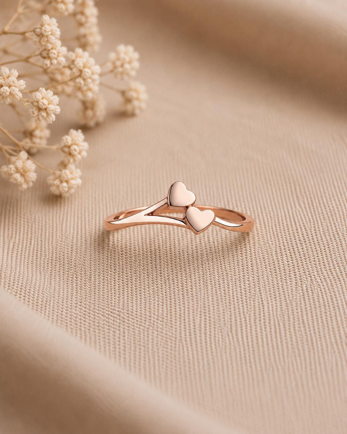 925 Sterling Silver Double Heart Ring, Minimalist Love Band, Dainty Promise Ring