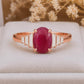 Oval Indian Ruby Engagement Ring, 925 Sterling Silver, Baguette CZ Accents