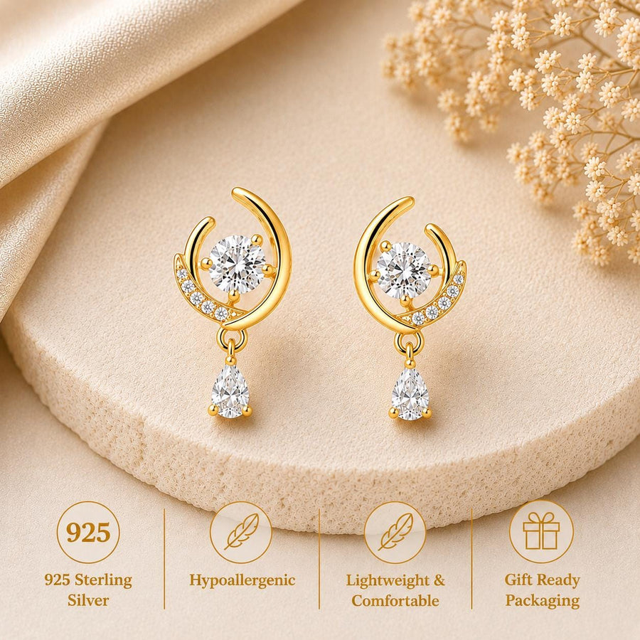 925 Sterling Silver Celestial Moissanite Drop Earrings, Bridal Dangle Jewelry
