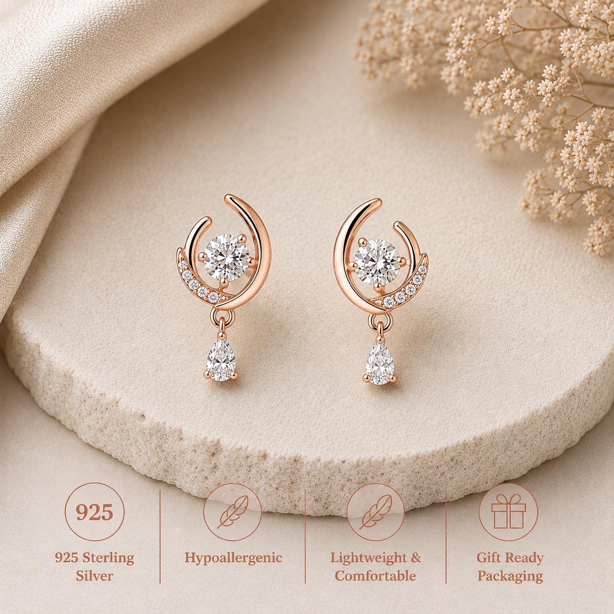 925 Sterling Silver Celestial Moissanite Drop Earrings, Bridal Dangle Jewelry