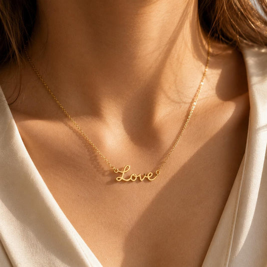 Personalized Sterling Silver Love Script Necklace, Minimalist Everyday Jewelry