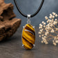 925 Sterling Silver Oval Tiger Eye Pendant Necklace, Boho Gemstone Jewelry