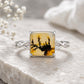 Shazar Dendrite Agate Ring, Sterling Silver Twisted Vine Band, Nature Inspired Cushion Square Cabochon