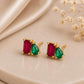 Ruby Emerald CZ Toi Et Moi Stud Earrings, 925 Sterling Silver, Handmade Minimalist Jewelry