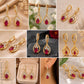 Sterling Silver Pear Ruby CZ Drop Earrings, Floral Vintage Style Jewelry