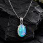 925 Sterling Silver Oval Opal Pendant Necklace, October Birthstone, Minimalist Solitaire Jewelry