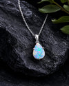 925 Sterling Silver Pear Opal Pendant Necklace, Teardrop October Birthstone Jewelry