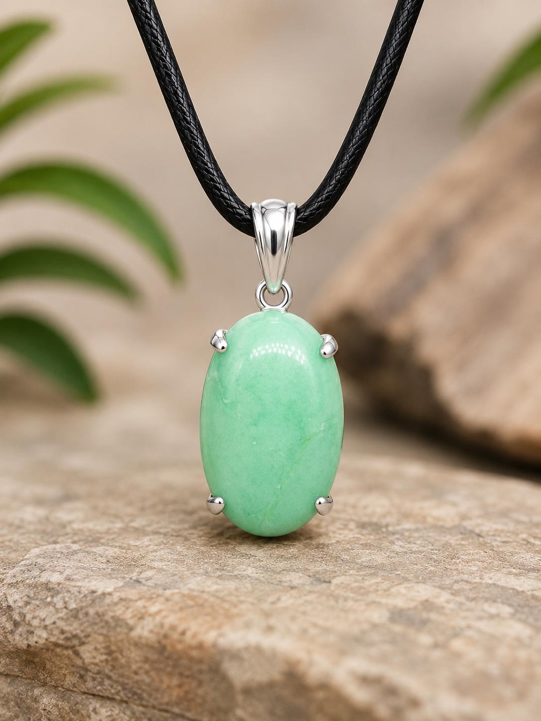 Handcrafted Oval Chrysoprase Pendant, 925 Sterling Silver, Minimalist Green Gemstone Necklace