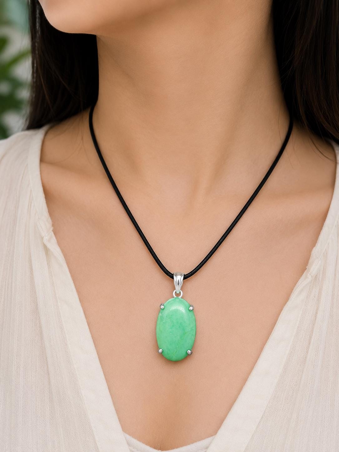 Handcrafted Oval Chrysoprase Pendant, 925 Sterling Silver, Minimalist Green Gemstone Necklace