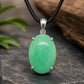 Oval Chrysoprase Pendant, 925 Sterling Silver, Natural Green Gemstone Necklace