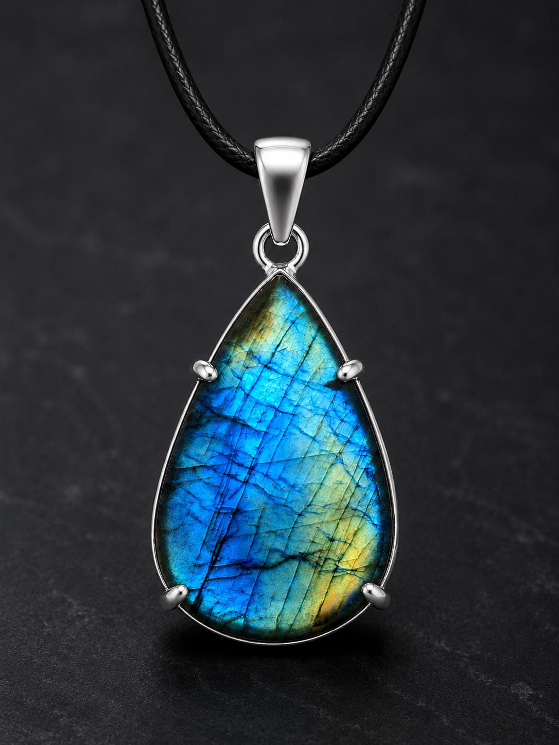 Pear Labradorite Pendant, Blue Flash Sterling Silver Necklace, Natural Gemstone Artisan Jewelry