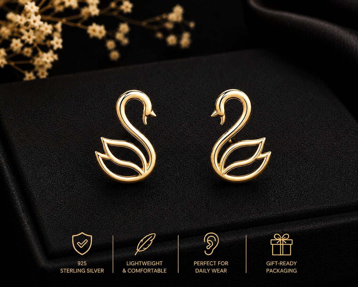 Sterling Silver Swan Stud Earrings, Minimalist Bird Jewelry, Nature Inspired Gift