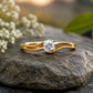 925 Sterling Silver Moissanite Engagement Ring, Round Solitaire, Double Wave Band