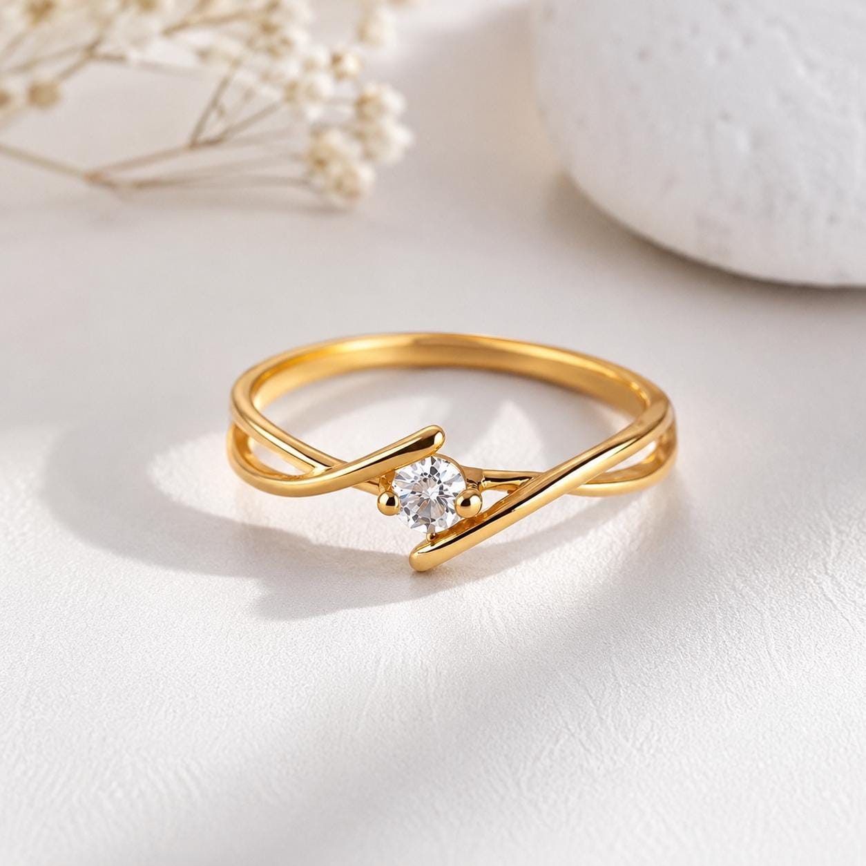 925 Sterling Silver Moissanite Solitaire Twist Ring, Minimalist Engagement Promise Band