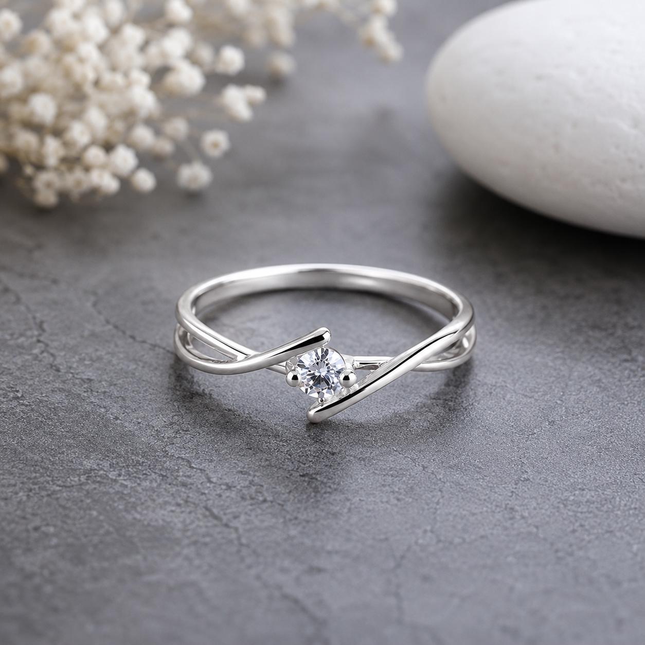 925 Sterling Silver Moissanite Solitaire Twist Ring, Minimalist Engagement Promise Band