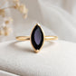925 Sterling Silver Marquise Black Onyx Ring, Minimalist Statement Solitaire Jewelry