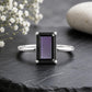 925 Sterling Silver Emerald Cut Black Onyx Solitaire Ring, Minimalist Statement Band