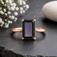 925 Sterling Silver Emerald Cut Black Onyx Solitaire Ring, Minimalist Statement Band