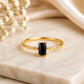 925 Sterling Silver Emerald Cut Black Onyx Solitaire Ring, Diamond-Cut Band