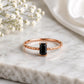 925 Sterling Silver Emerald Cut Black Onyx Solitaire Ring, Diamond-Cut Band