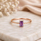 925 Sterling Silver Emerald Cut Amethyst Solitaire Ring, Diamond-Cut Band