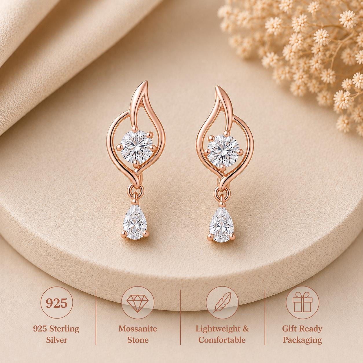 925 Sterling Silver Moissanite Drop Earrings, Pear Cut Dangle, Minimalist Bridal Jewelry
