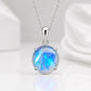 925 Sterling Silver Round Rainbow Moonstone Pendant Necklace, Minimalist Boho Jewelry