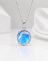 925 Sterling Silver Round Rainbow Moonstone Pendant Necklace, Minimalist Boho Jewelry
