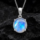 925 Sterling Silver Round Rainbow Moonstone Pendant Necklace, Minimalist Boho Jewelry