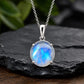 925 Sterling Silver Round Rainbow Moonstone Pendant Necklace, Minimalist Boho Jewelry