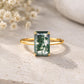 Natural Emerald Cut Moss Agate Ring, Sterling Silver Minimalist Solitaire
