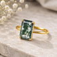 Natural Emerald Cut Moss Agate Ring, Sterling Silver Minimalist Solitaire