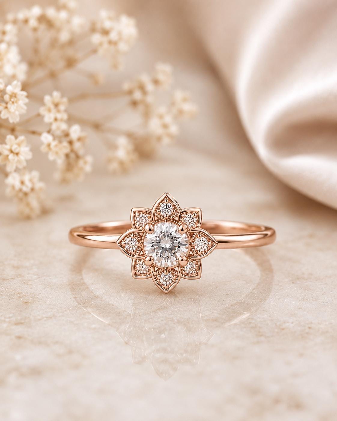 925 Sterling Silver Snowflake Ring, CZ Halo, Dainty Star Flower, Minimalist Promise Jewelry