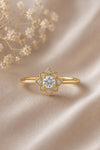 925 Sterling Silver Snowflake Ring, CZ Halo, Dainty Star Flower, Minimalist Promise Jewelry