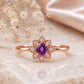 Sterling Silver Amethyst Floral Halo Ring, February Birthstone, Dainty Promise Ring