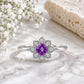 Sterling Silver Amethyst Floral Halo Ring, February Birthstone, Dainty Promise Ring