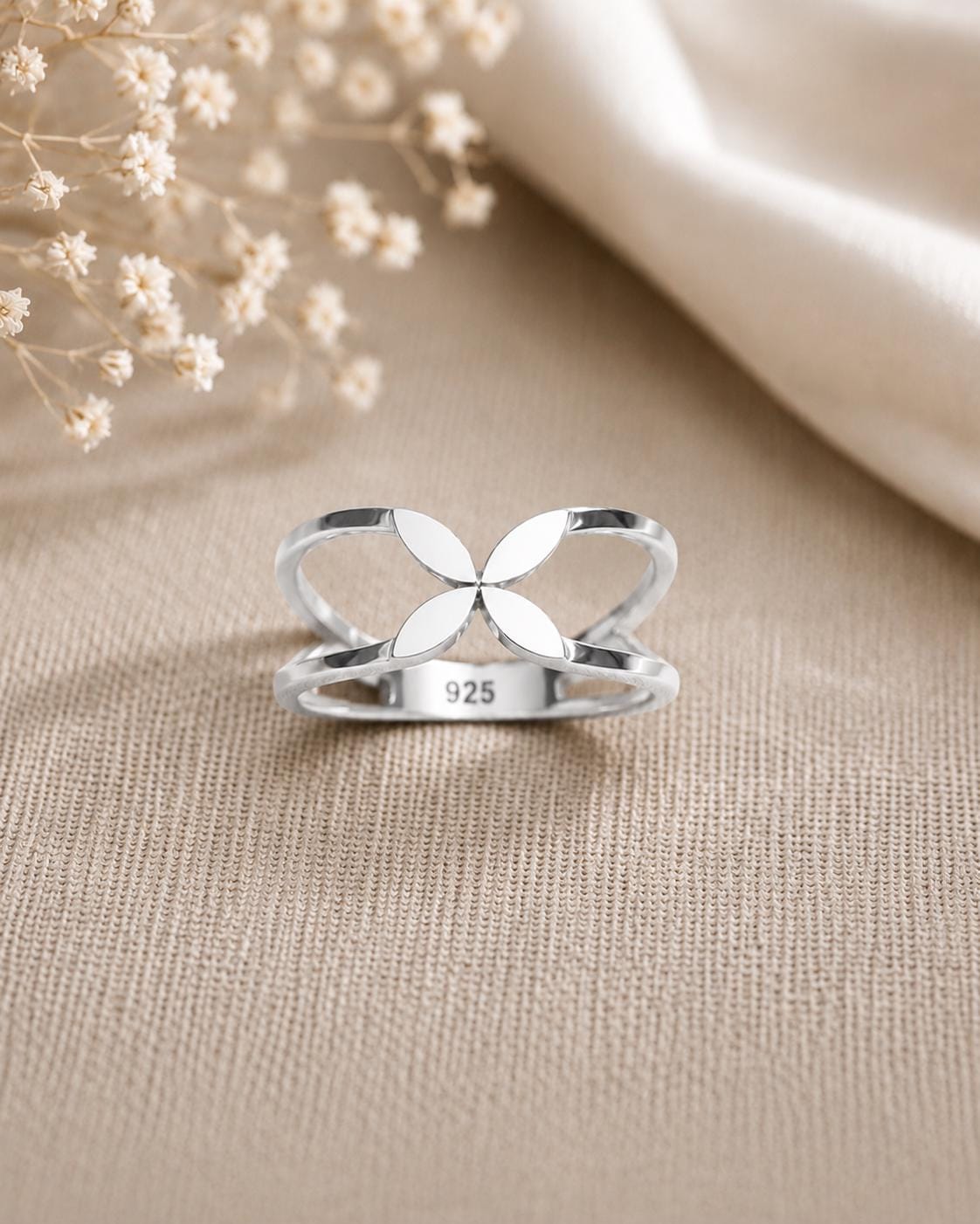 925 Sterling Silver Open Flower Ring, Minimalist Floral Band, Adjustable Everyday Jewelry