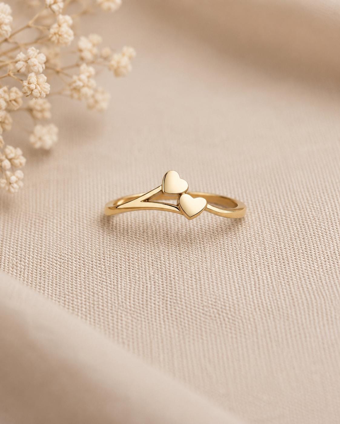 925 Sterling Silver Double Heart Ring, Minimalist Love Band, Dainty Promise Ring