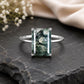 Natural Moss Agate Emerald Cut Ring, 925 Sterling Silver Solitaire Promise Ring