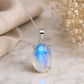 Natural Oval Moonstone Pendant, 925 Sterling Silver Cable Chain Necklace