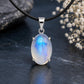 Natural Oval Moonstone Pendant, 925 Sterling Silver Cable Chain Necklace