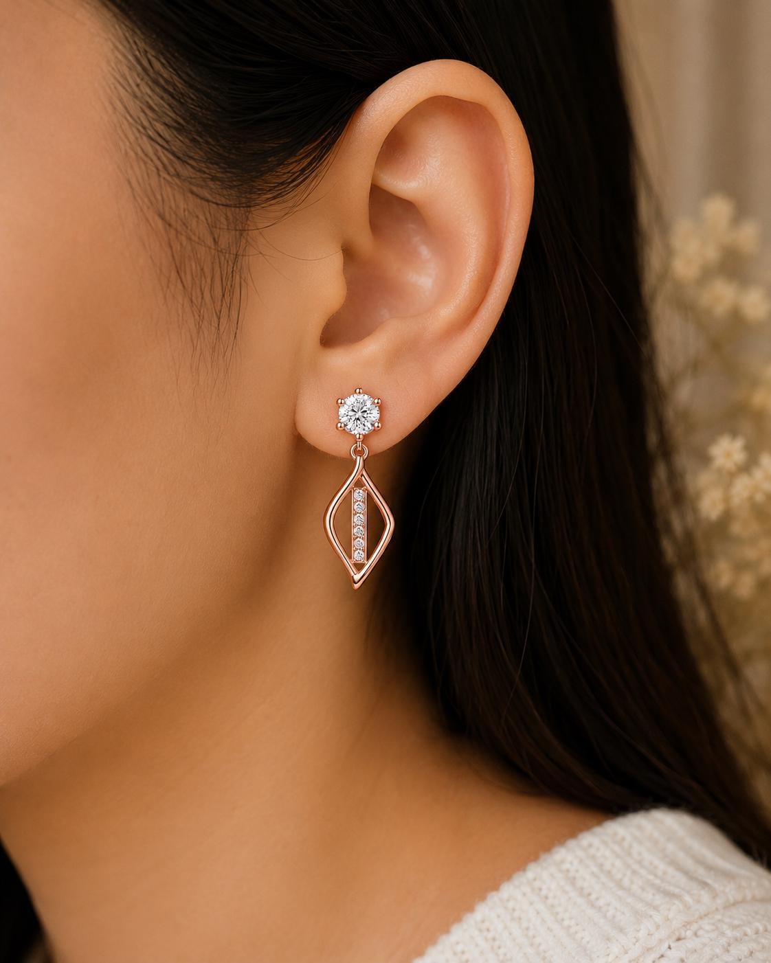 Sterling Silver Moissanite Drop Earrings: Geometric Dangle Bridal Jewelry