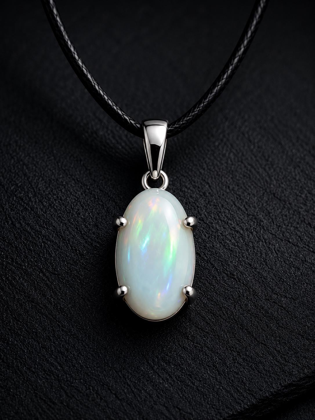925 Sterling Silver Oval Opal Pendant Necklace, October Birthstone, Minimalist Jewelry