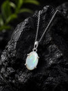 925 Sterling Silver Oval Opal Pendant Necklace, October Birthstone, Minimalist Jewelry