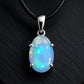 925 Sterling Silver Oval Opal Pendant Necklace, October Birthstone, Minimalist Solitaire Jewelry
