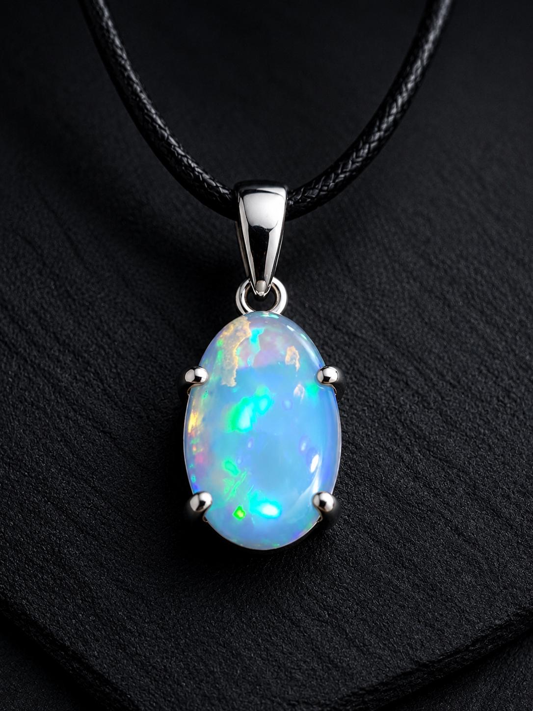 925 Sterling Silver Oval Opal Pendant Necklace, October Birthstone, Minimalist Solitaire Jewelry