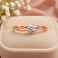 925 Sterling Silver Moissanite Engagement Ring, Round Solitaire, Double Wave Band
